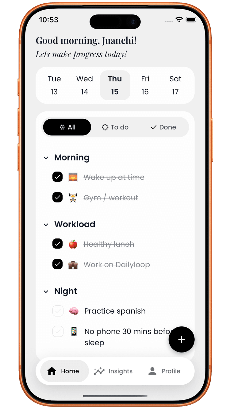 DailyLoop App - Home Screen